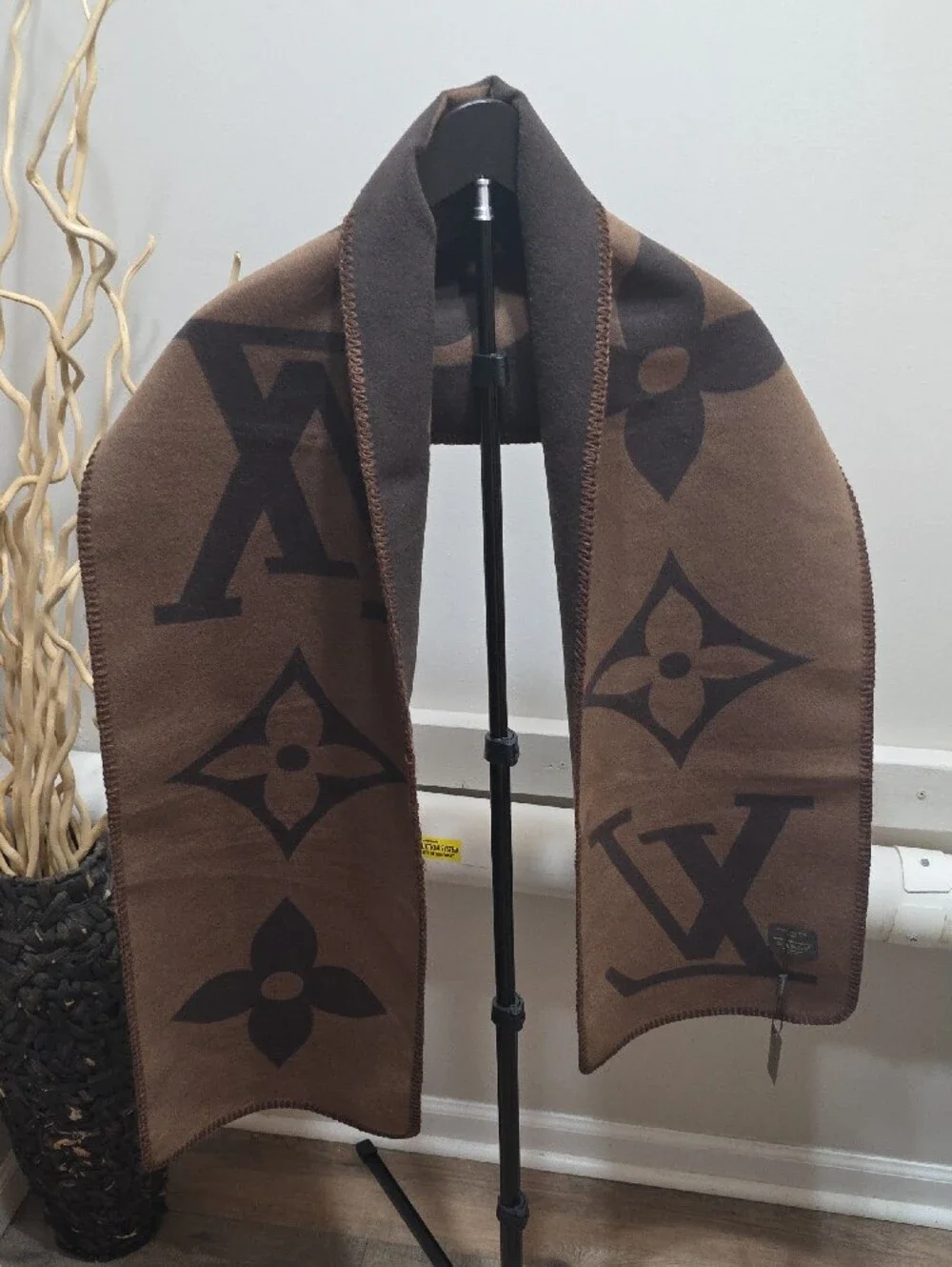 Louis Vuitton Brown & Tan Monogram Wool-Silk Blend Scarf